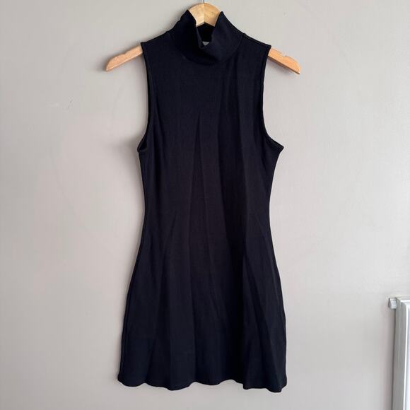 Lovers and Friends Black Mock Neck Ribbed Tank Mini Dress Medium Made in USA - Picture 1 of 4